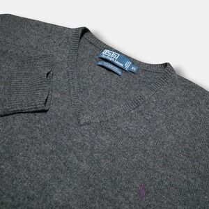Vintage Polo Ralph Lauren 100% Lambswool Dark Grey V-Neck Sweater Size XL